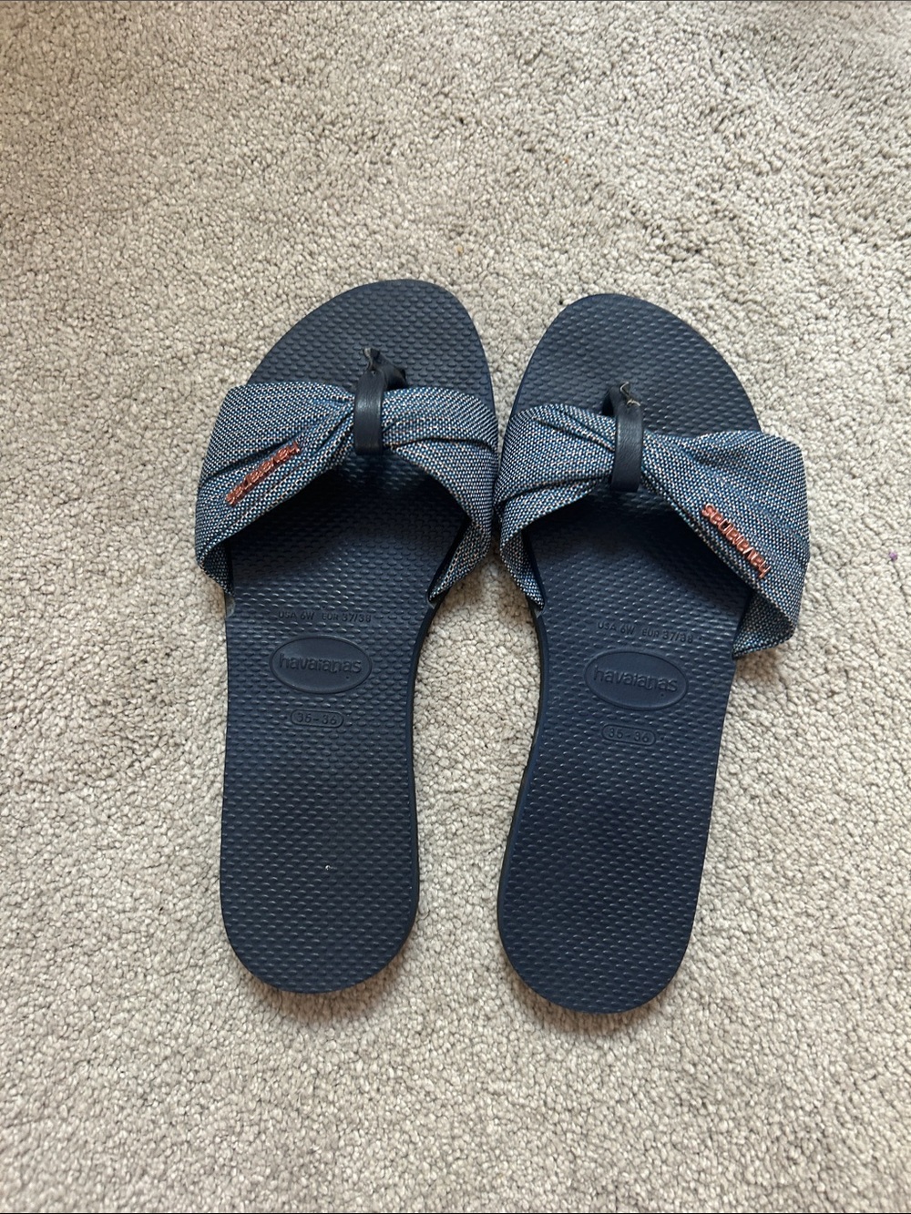 Havaianas Women's Navy Slide Sandals with Knotted Fabric Upper